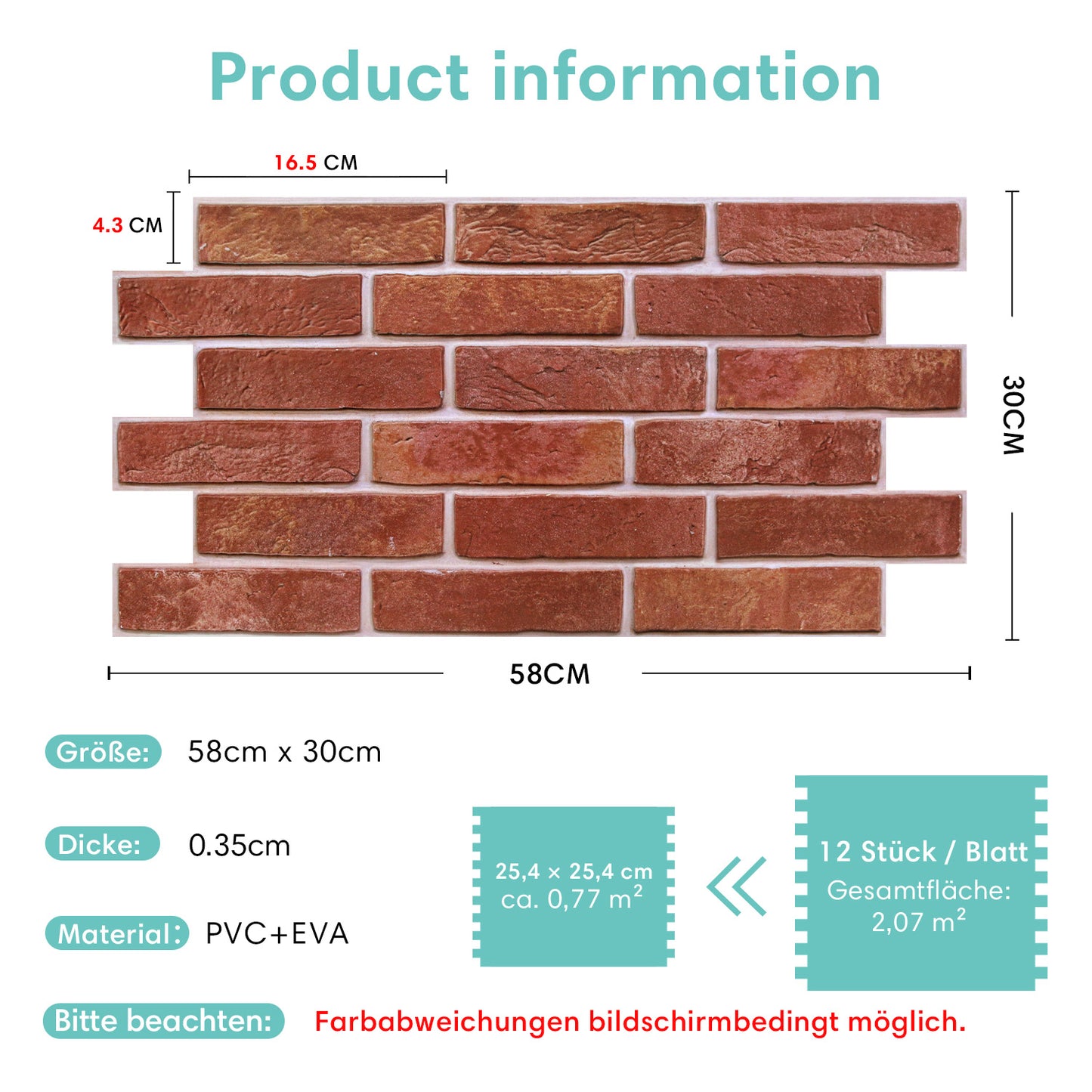 3D Wandpaneele Ziegeloptik Kupferfarben Selbstklebend Großformat