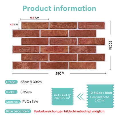 3D Wandpaneele Ziegeloptik Kupferfarben Selbstklebend Großformat