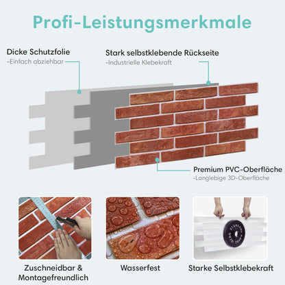 3D Wandpaneele Ziegeloptik Kupferfarben Selbstklebend Großformat