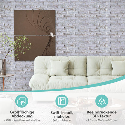 3D Wandpaneele Ziegeloptik Weiß Grau Selbstklebend Großformat