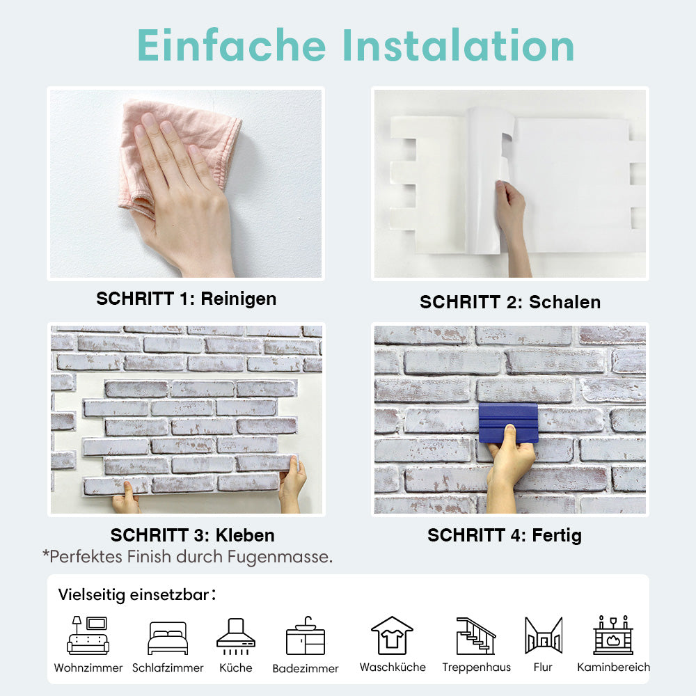 3D Wandpaneele Ziegeloptik Weiß Grau Selbstklebend Großformat