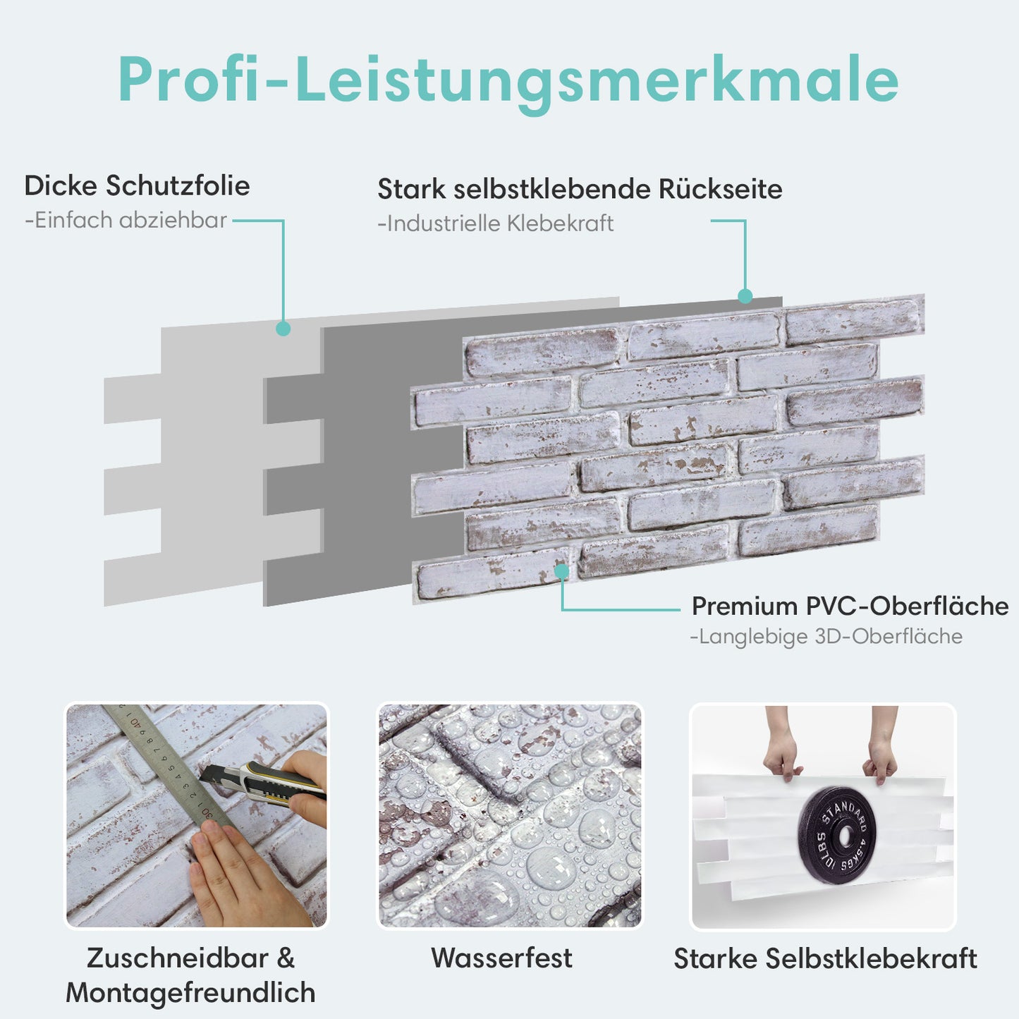 3D Wandpaneele Ziegeloptik Weiß Grau Selbstklebend Großformat