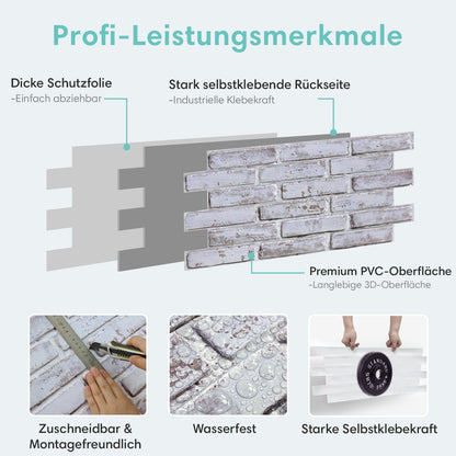 3D Wandpaneele Ziegeloptik Weiß Grau Selbstklebend Großformat