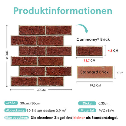 3D Wandpaneele selbstklebend Dunkelrote Ziegeloptik