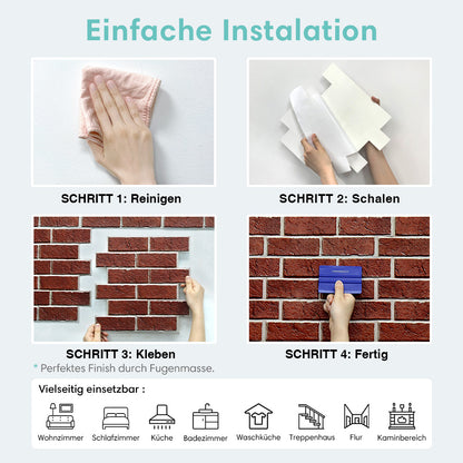 3D Wandpaneele selbstklebend Dunkelrote Ziegeloptik