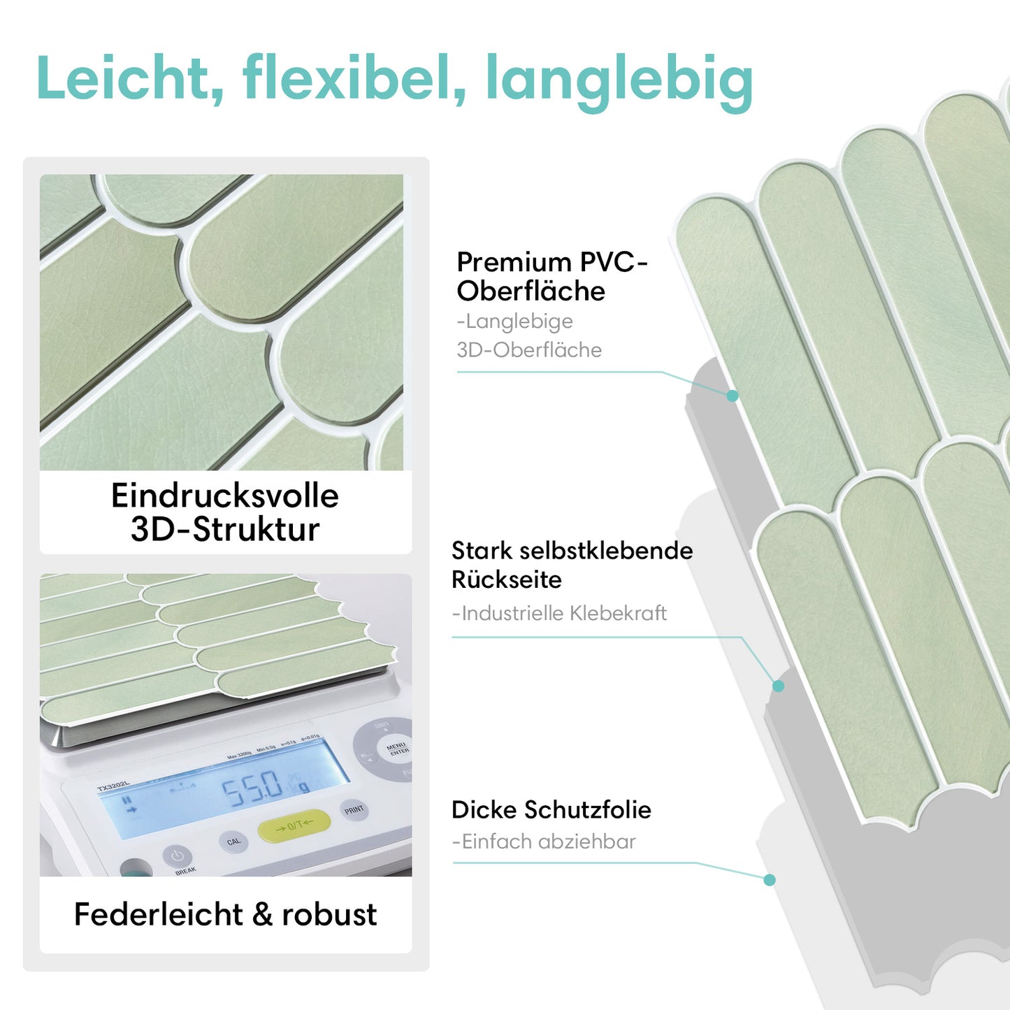 3D Wandpaneele selbstklebend Fischschuppen Hellolivgrün