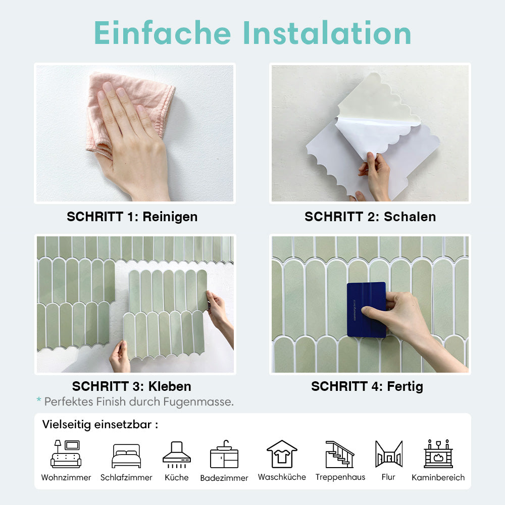 3D Wandpaneele selbstklebend Fischschuppen Hellolivgrün