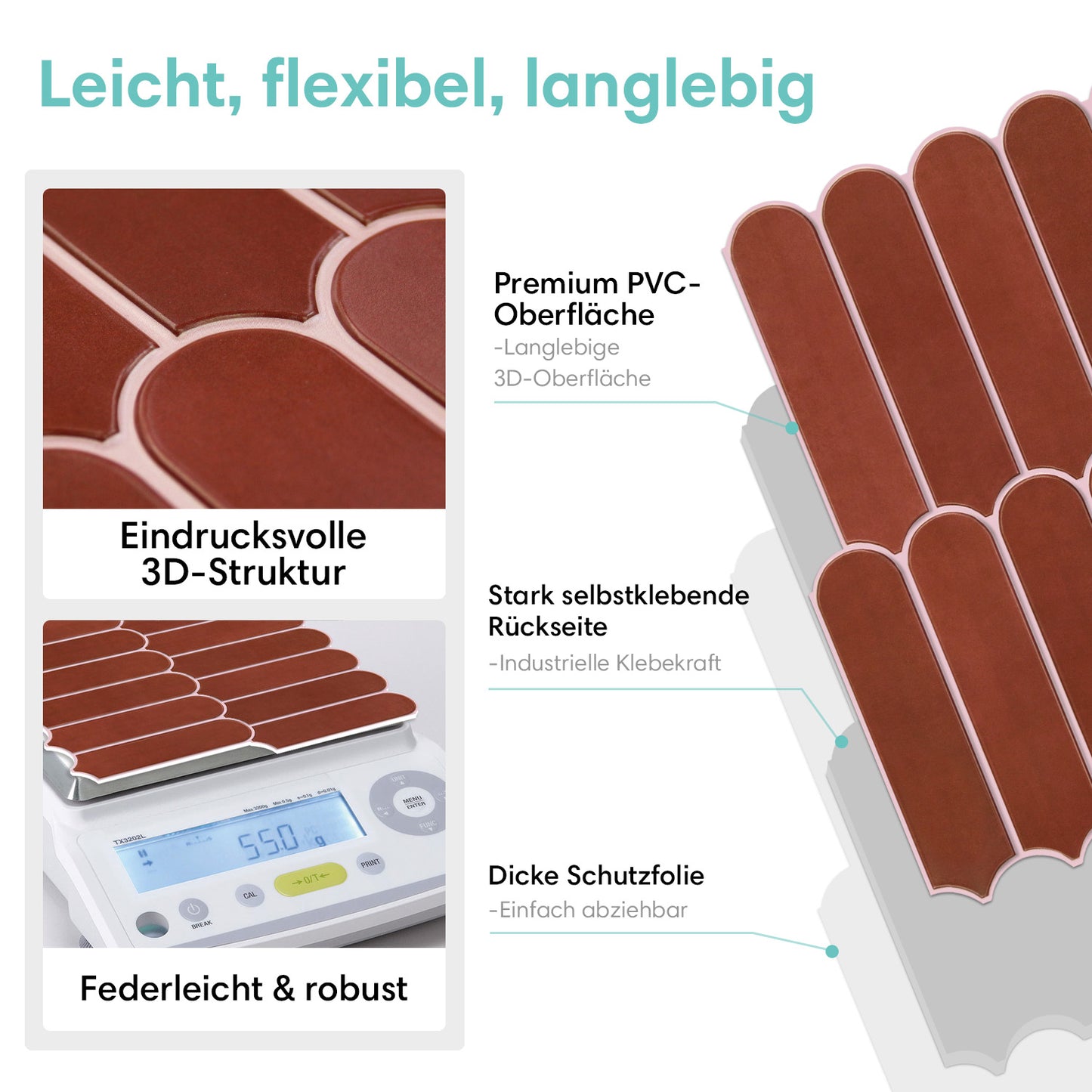 3D Wandpaneele selbstklebend Fischschuppen Rot