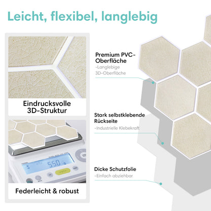 3D Wandpaneele selbstklebend Hexagon Creme