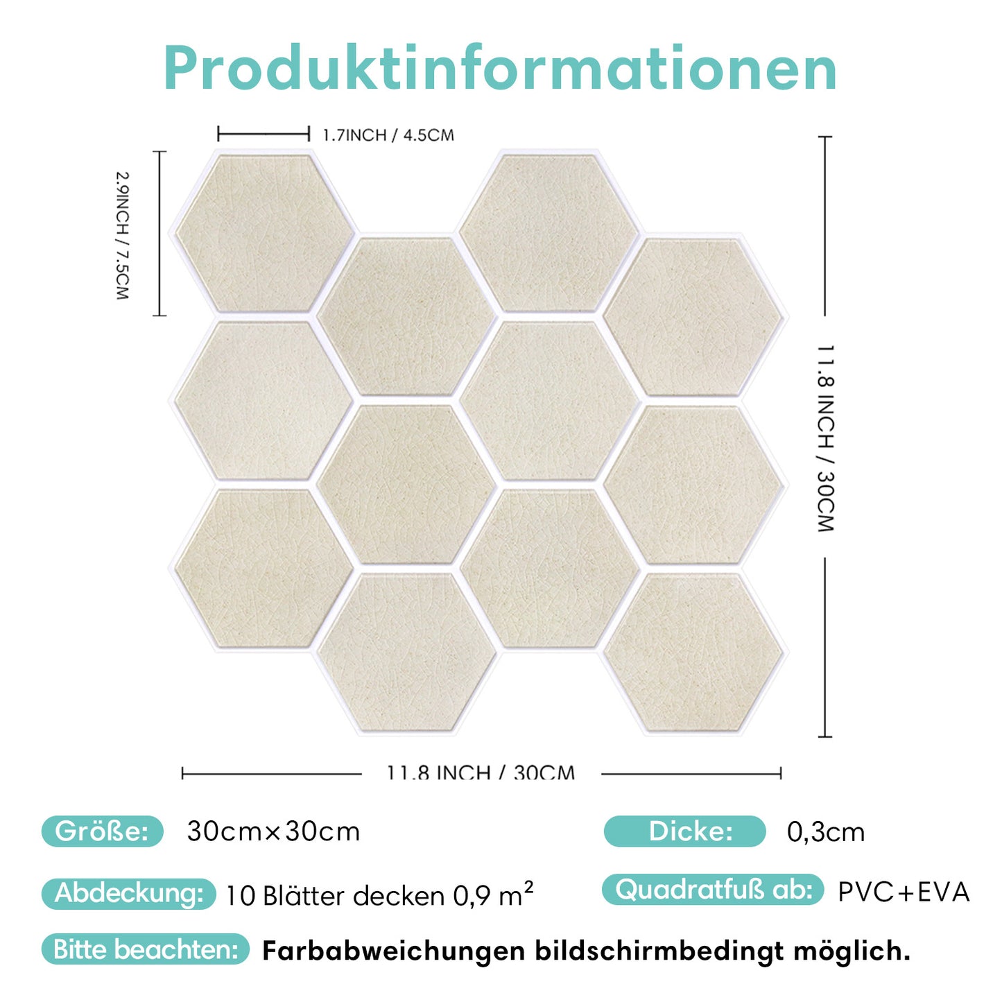 3D Wandpaneele selbstklebend Hexagon Creme