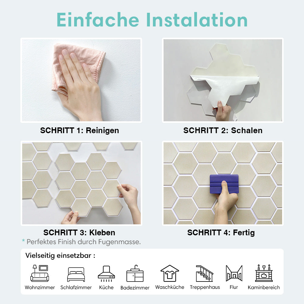 3D Wandpaneele selbstklebend Hexagon Creme