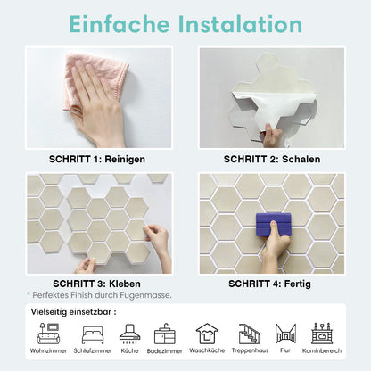 3D Wandpaneele selbstklebend Hexagon Creme