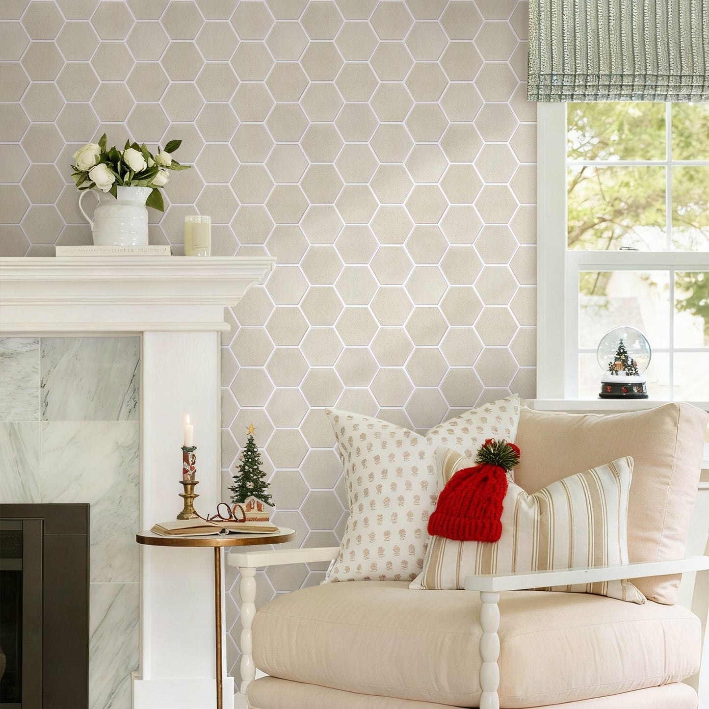3D Wandpaneele selbstklebend Hexagon Creme