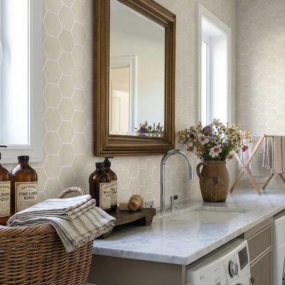 3D Wandpaneele selbstklebend Hexagon Creme