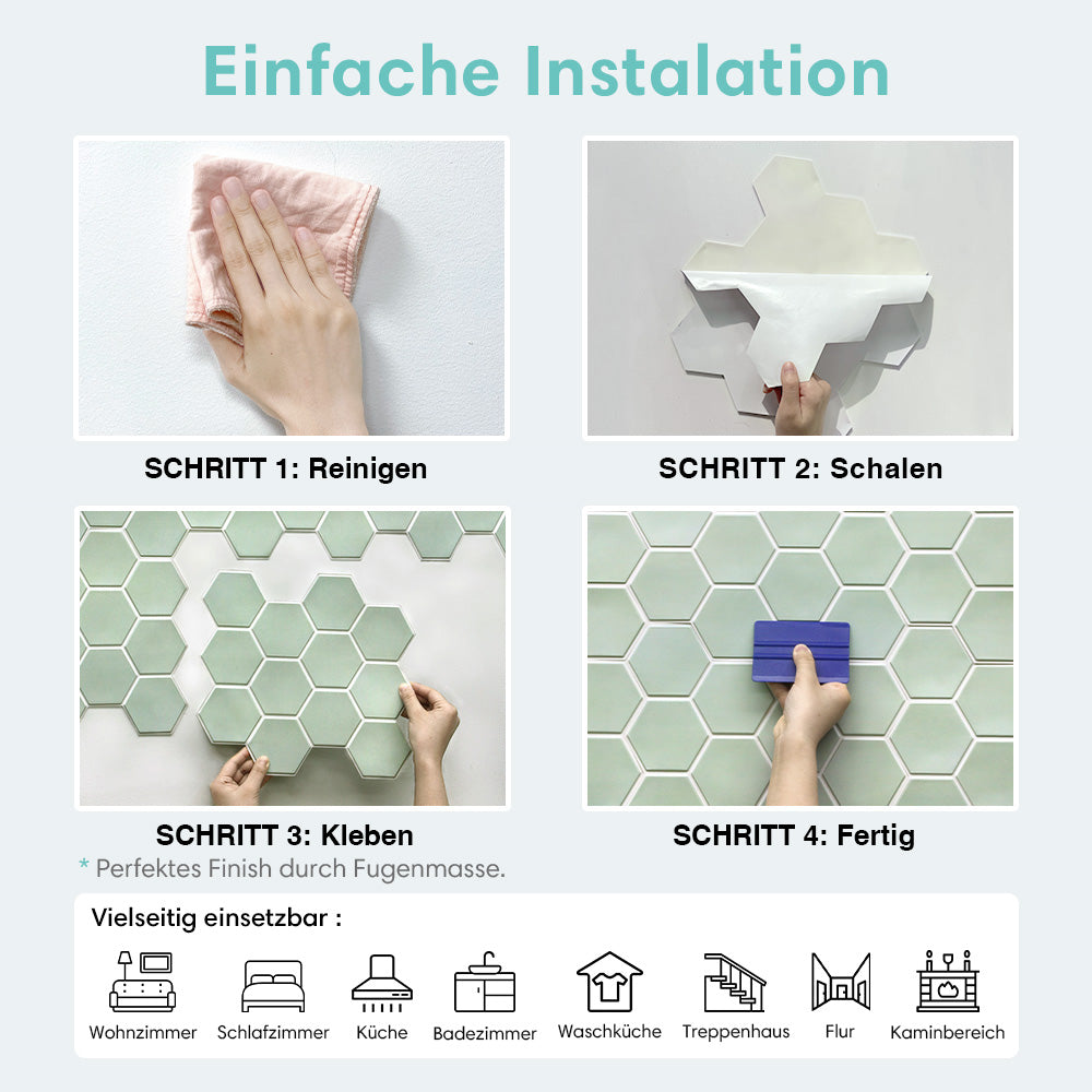 3D Wandpaneele selbstklebend Hexagon Salbeigrün