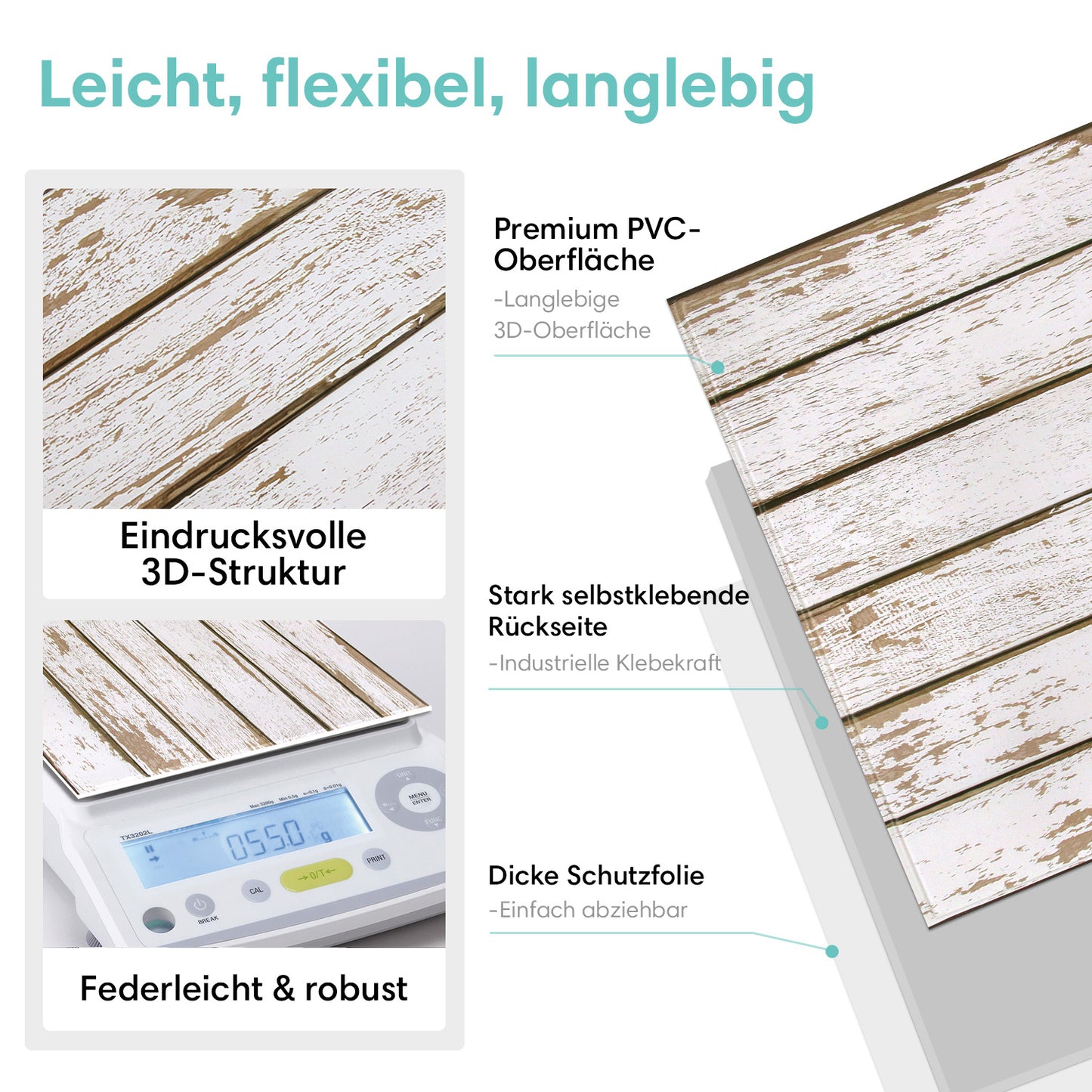 3D Wandpaneele selbstklebend Holzoptik Shabby Chic
