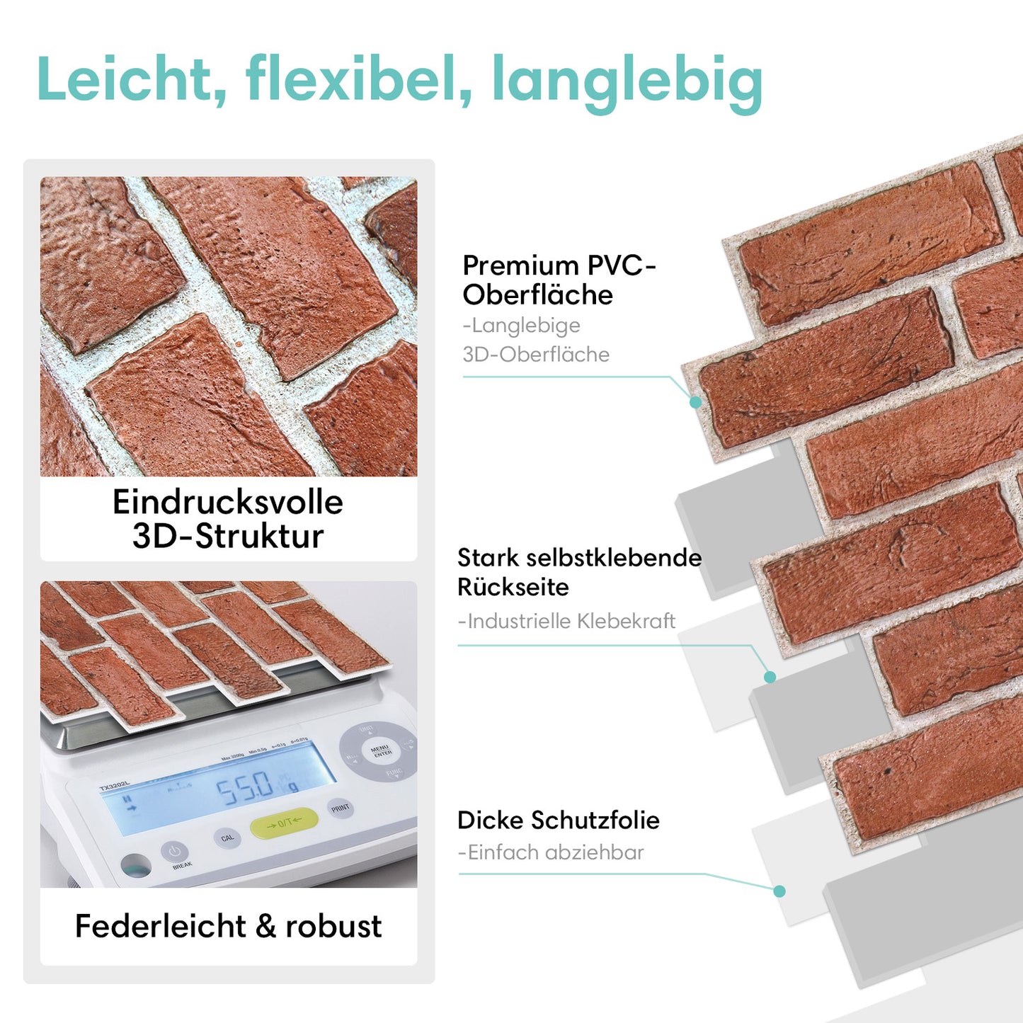 3D Wandpaneele selbstklebend Klassische Rote Ziegeloptik