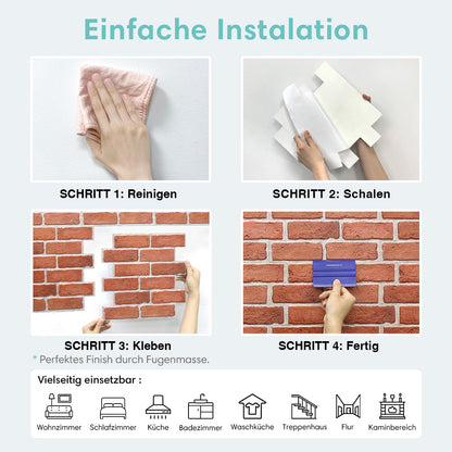 3D Wandpaneele selbstklebend Klassische Rote Ziegeloptik