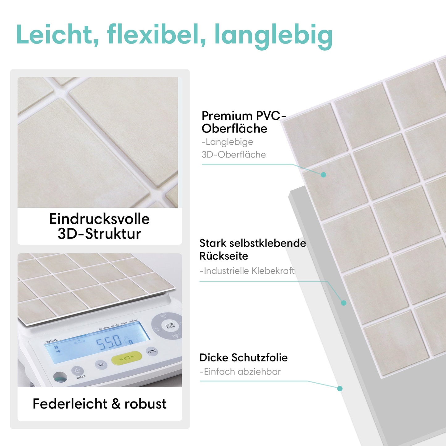 3D Wandpaneele selbstklebend Quadratisch Beige