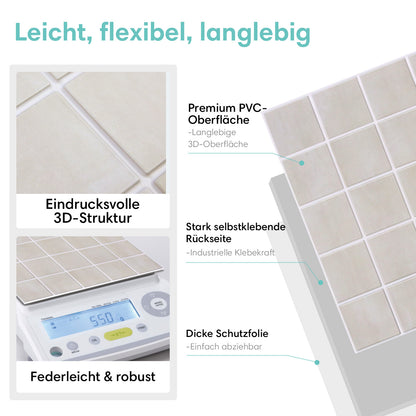 3D Wandpaneele selbstklebend Quadratisch Beige