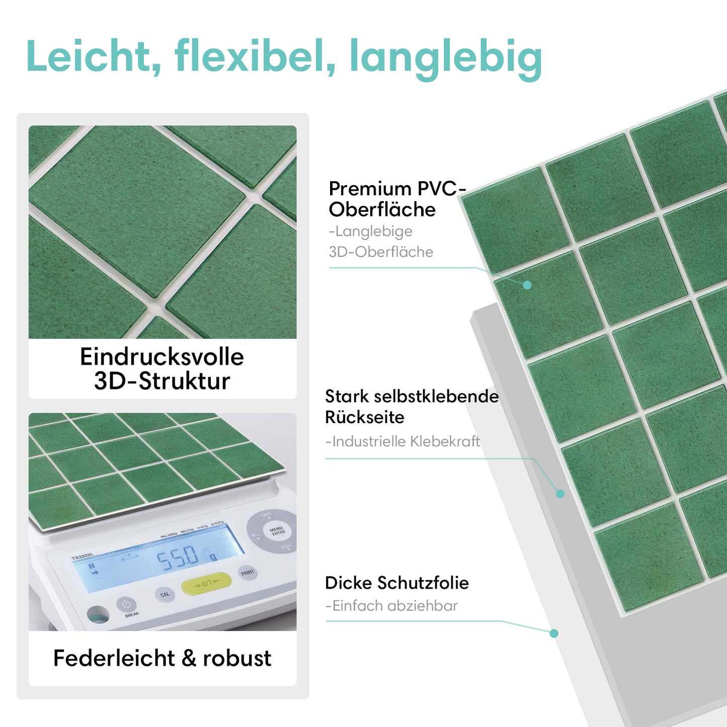 3D Wandpaneele selbstklebend Quadratisch Grün