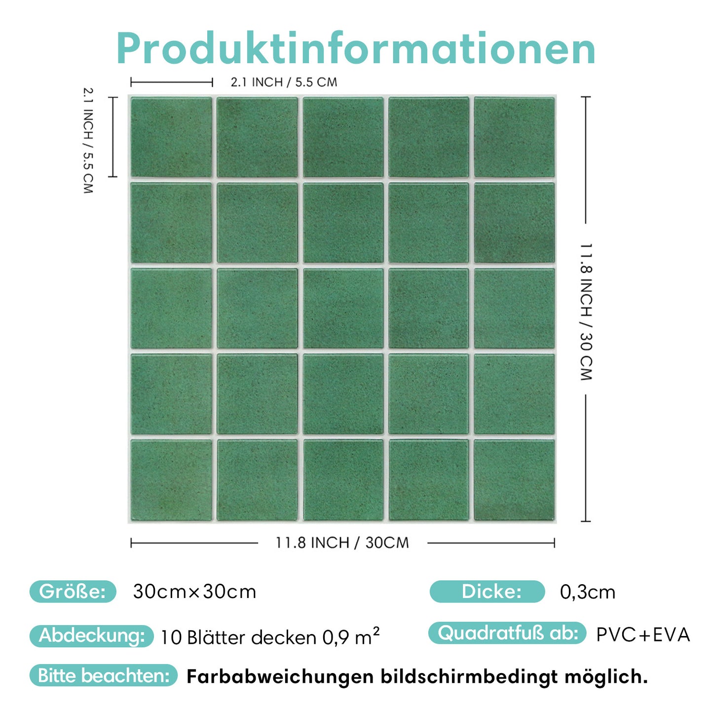 3D Wandpaneele selbstklebend Quadratisch Grün
