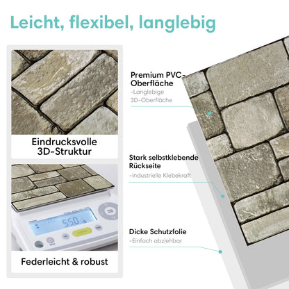 3D Wandpaneele selbstklebend Steinoptik Ashlar