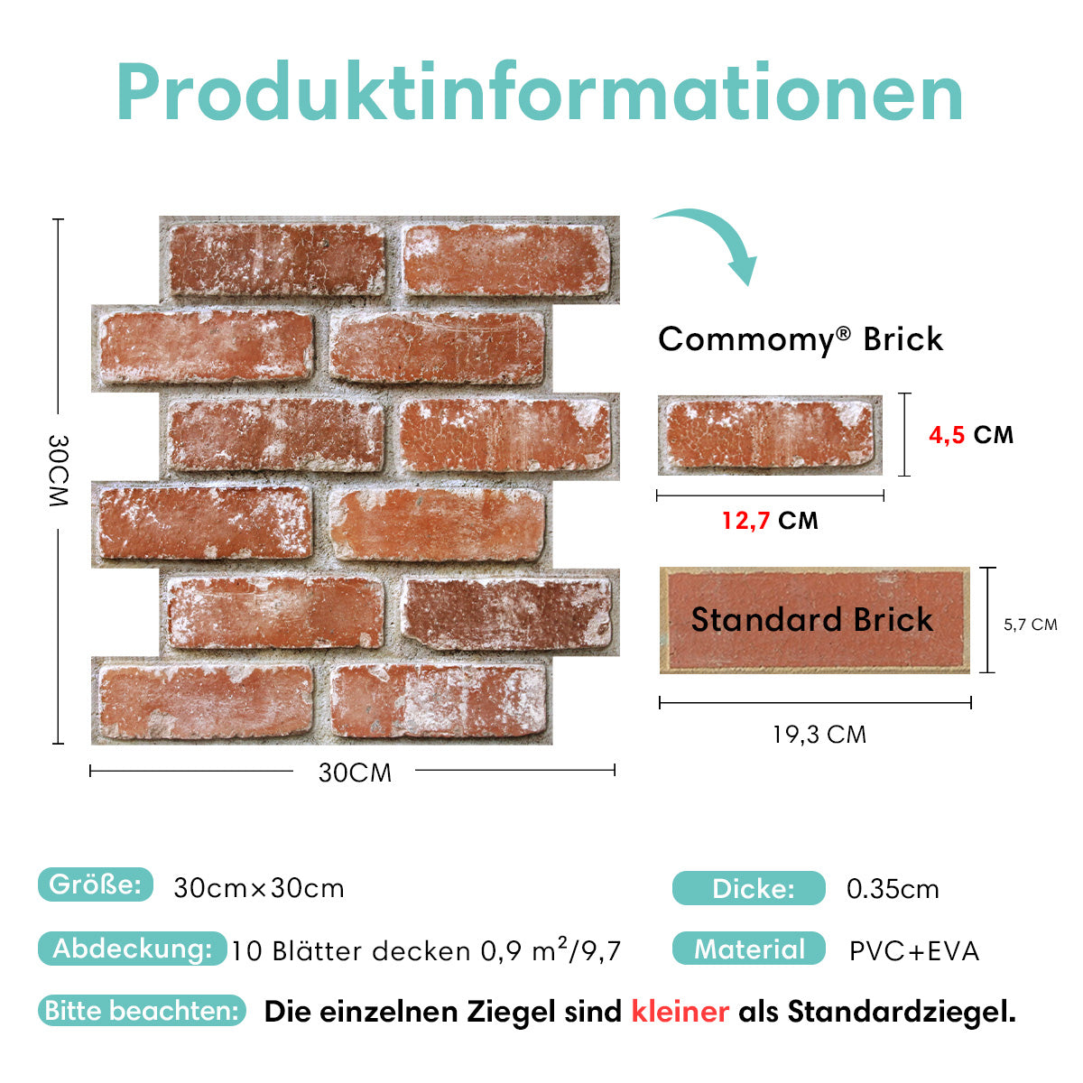 3D Wandpaneele selbstklebend Terrakotta Ziegeloptik Orange
