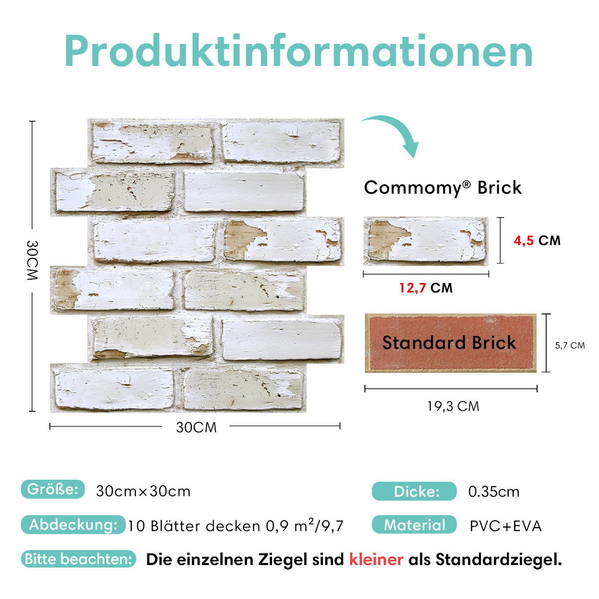 3D Wandpaneele selbstklebend Vintage Ziegeloptik Weißgekalkt