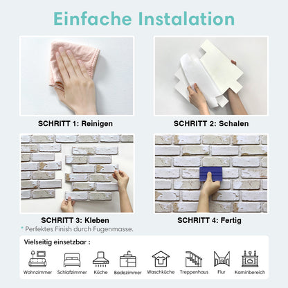 3D Wandpaneele selbstklebend Vintage Ziegeloptik Weißgekalkt