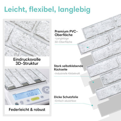 3D Wandpaneele selbstklebend Weiß-Grau Ziegeloptik