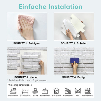 3D Wandpaneele selbstklebend Weiß-Grau Ziegeloptik