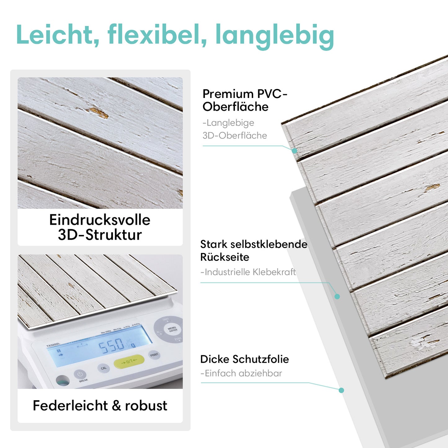 3D Wandpaneele selbstklebend Weiß Holzoptik