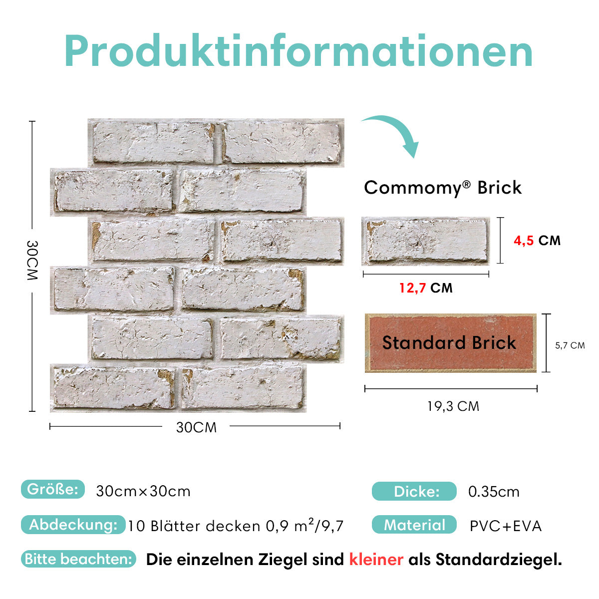 3D Wandpaneele selbstklebend Weiße Backsteinoptik Vintage