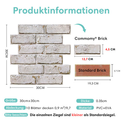 3D Wandpaneele selbstklebend Weiße Backsteinoptik Vintage