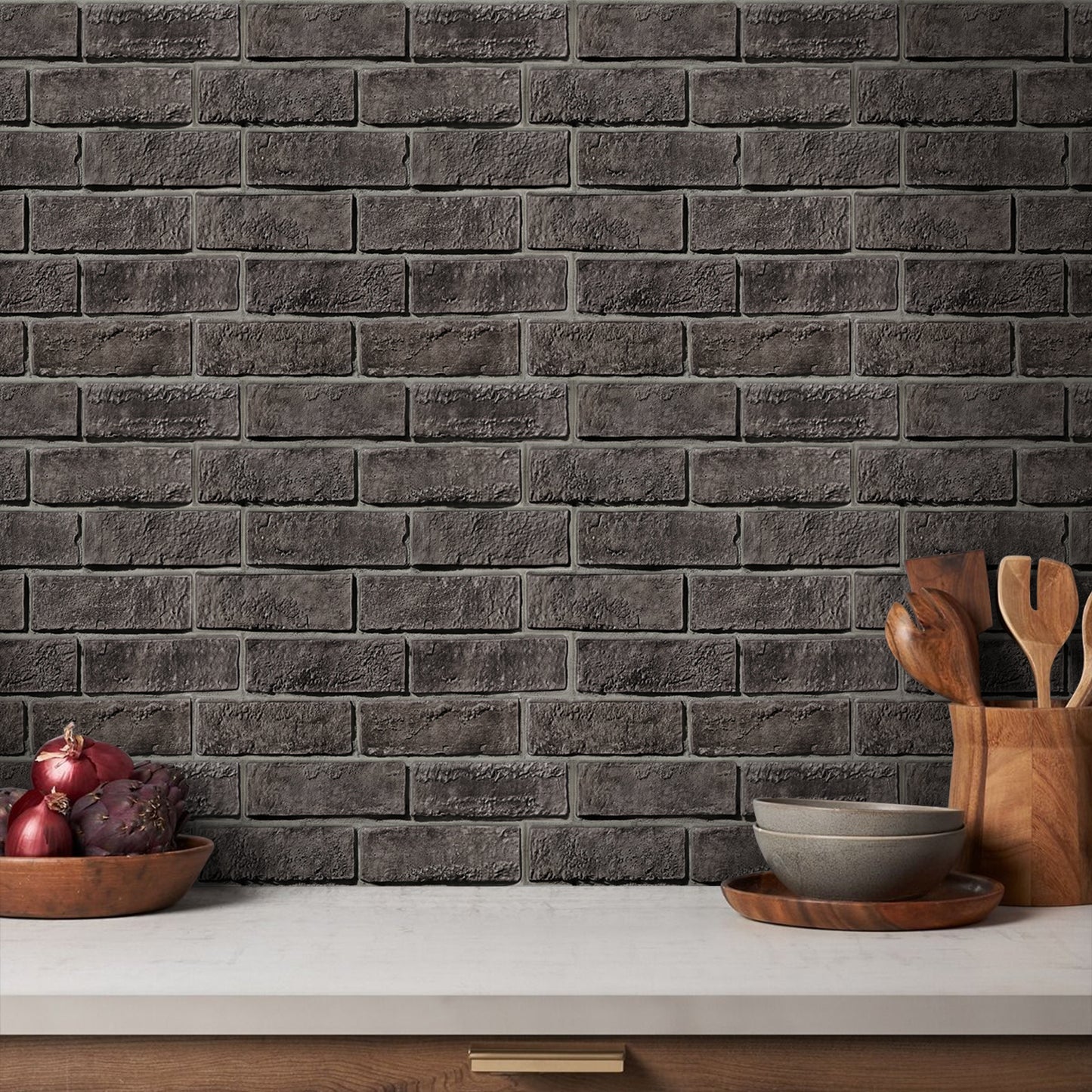 3D Wandpaneele selbstklebend Ziegeloptik Rosé Ebenholz