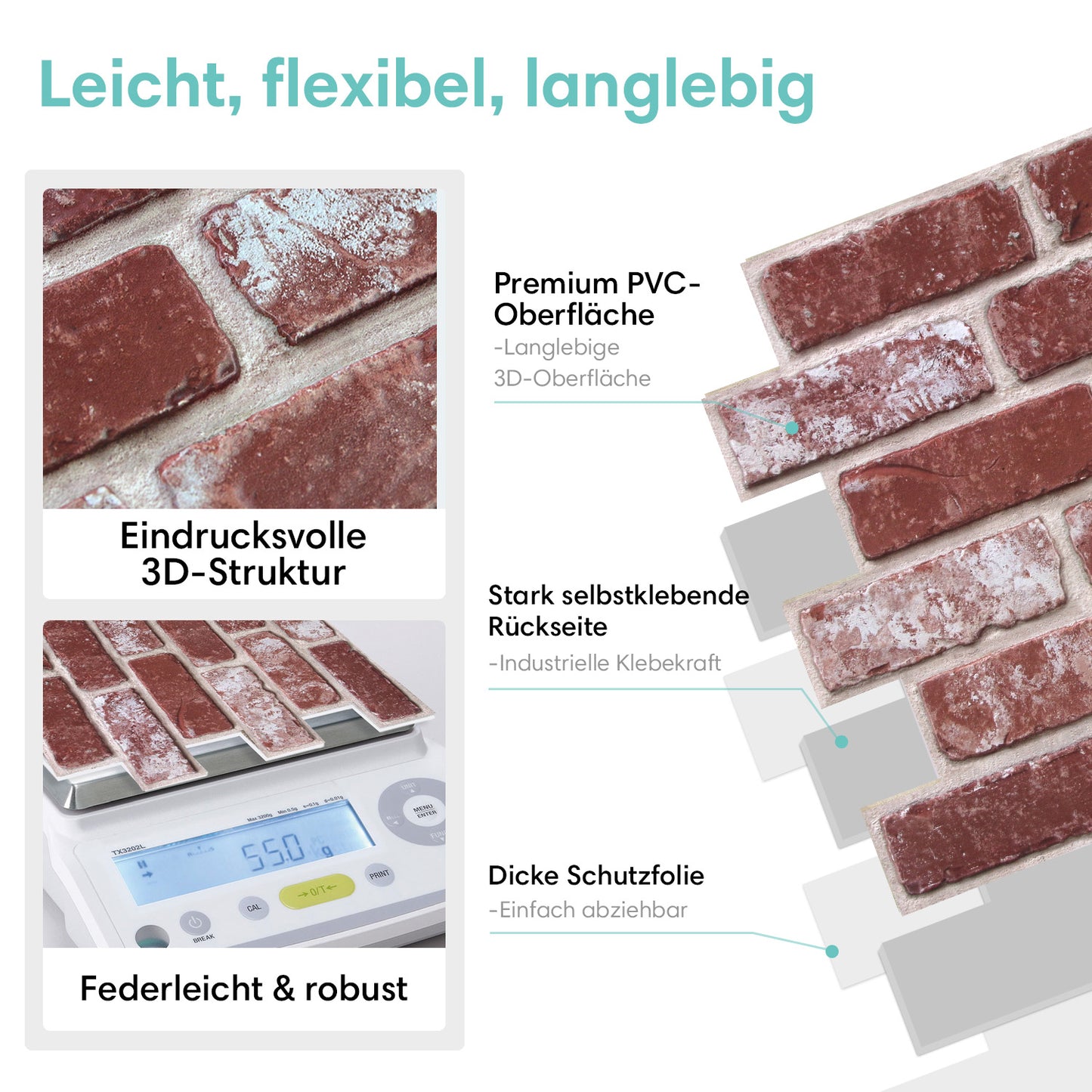 3D Wandpaneele selbstklebend Ziegeloptik Rose Weiß