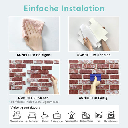 3D Wandpaneele selbstklebend Ziegeloptik Rose Weiß