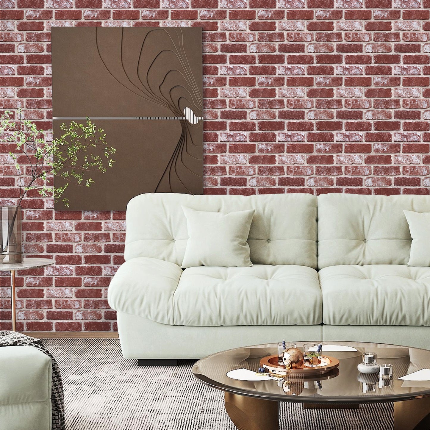 3D Wandpaneele selbstklebend Ziegeloptik Rose Weiß