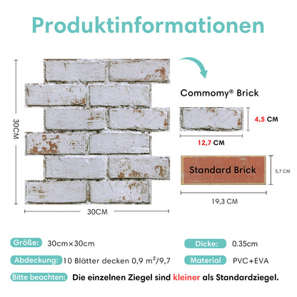 3D Wandpaneele selbstklebend Ziegeloptik Weiß Verwitter
