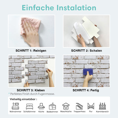 3D Wandpaneele selbstklebend Ziegeloptik Weiß Verwitter