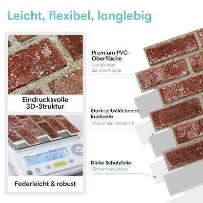 3D Wandpaneele selbstklebend Ziegelsteinoptik Antikrot