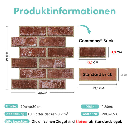 3D Wandpaneele selbstklebend Ziegelsteinoptik Antikrot