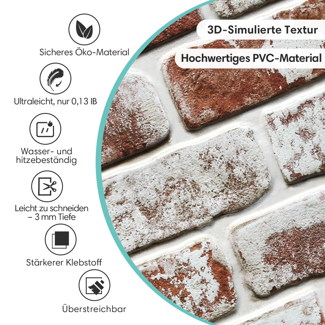3D Wandpaneele selbstklebend – Vintage Ziegeloptik Rot Weiß Getüncht