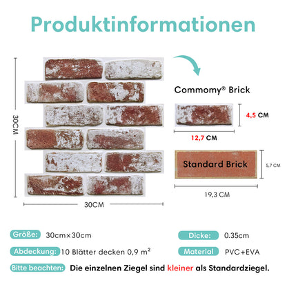 3D Wandpaneele selbstklebend – Vintage Ziegeloptik Rot Weiß Getüncht