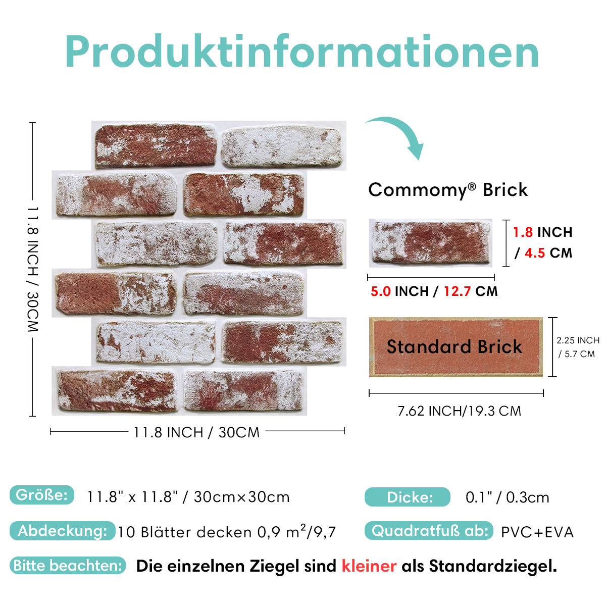 3D Wandpaneele selbstklebend – Vintage Ziegeloptik Rot Weiß Getüncht