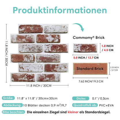 3D Wandpaneele selbstklebend – Vintage Ziegeloptik Rot Weiß Getüncht