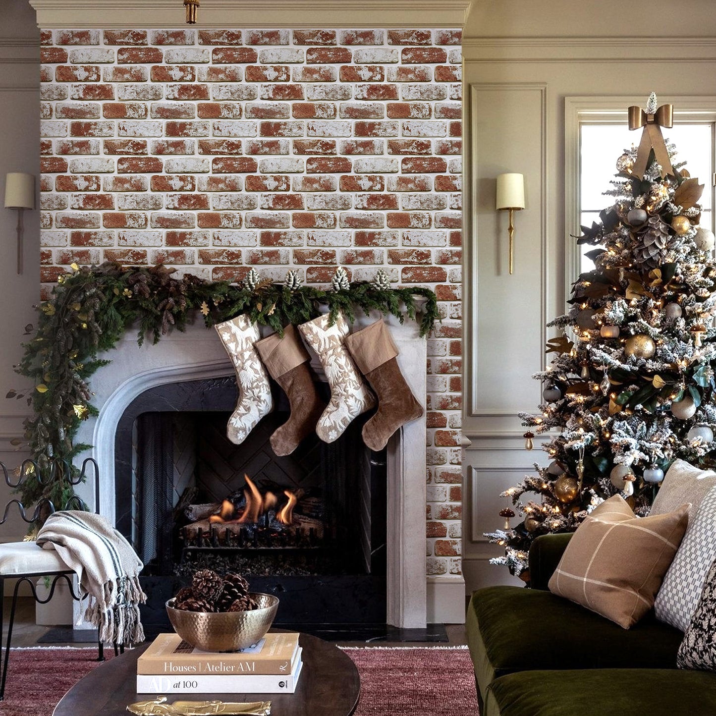 3D Wandpaneele selbstklebend – Vintage Ziegeloptik Rot Weiß Getüncht