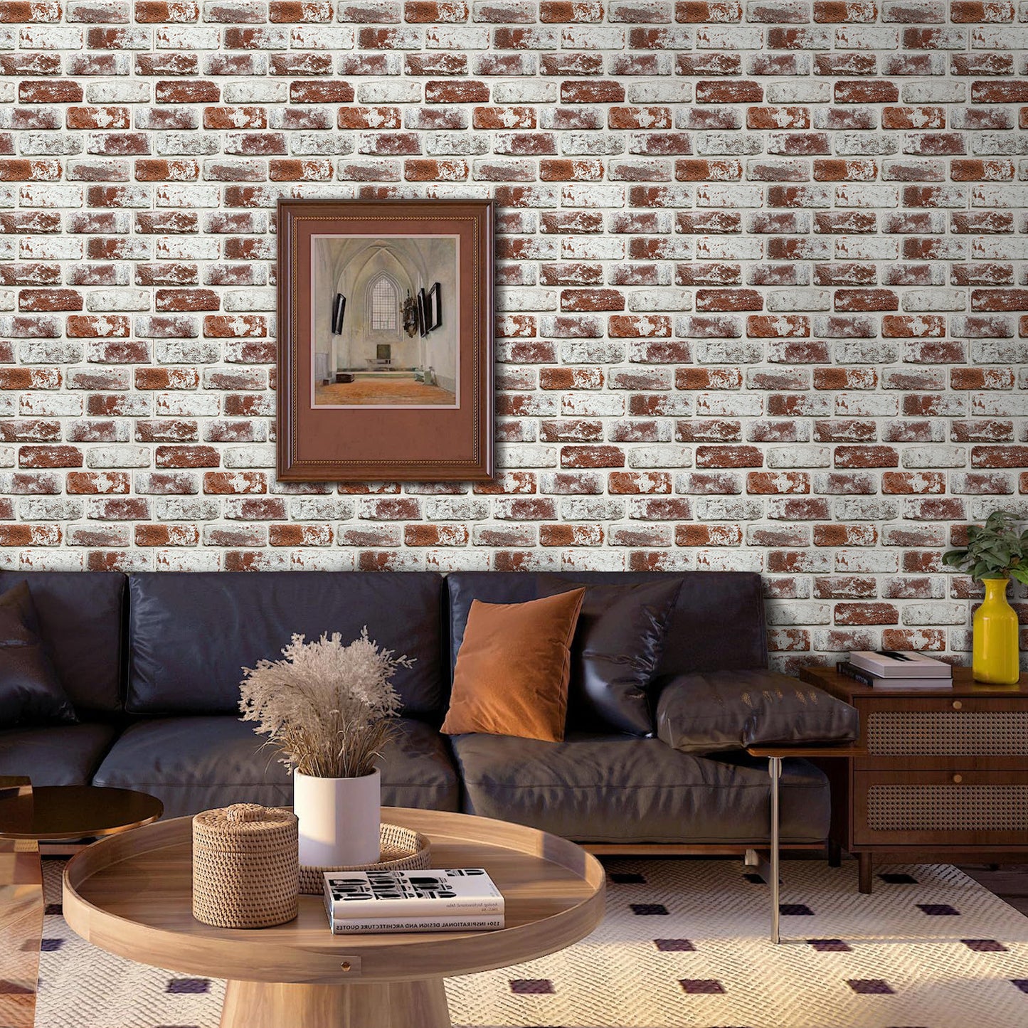 3D Wandpaneele selbstklebend – Vintage Ziegeloptik Rot Weiß Getüncht