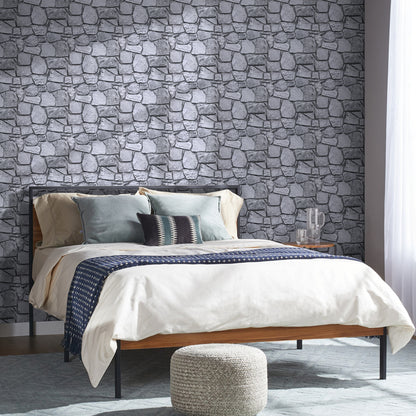 3D Wandpaneele selbstklebend in grauer Feldstein-Optik